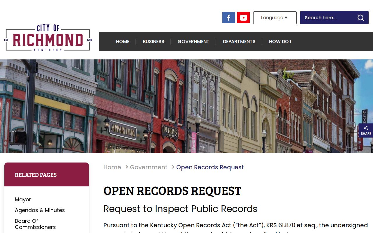 Richmond Kentucky open records instructions for city arrest reports