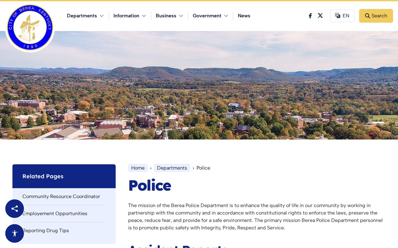 Berea Police Department page for Berea arrest records and contacts